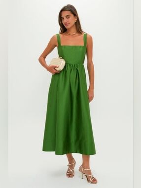Tuckernuck Green Dupioni Esme Square-Neck Midi Dress